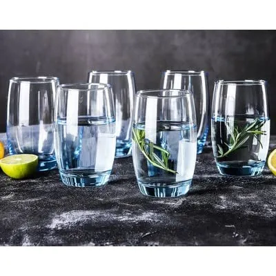 BINZO Glass Water Juice Glasses, Luxury Blue Base Color Glasses, 400 ml, Set of 6, Tumblers for Drinks, Mojito, Cold Drinks