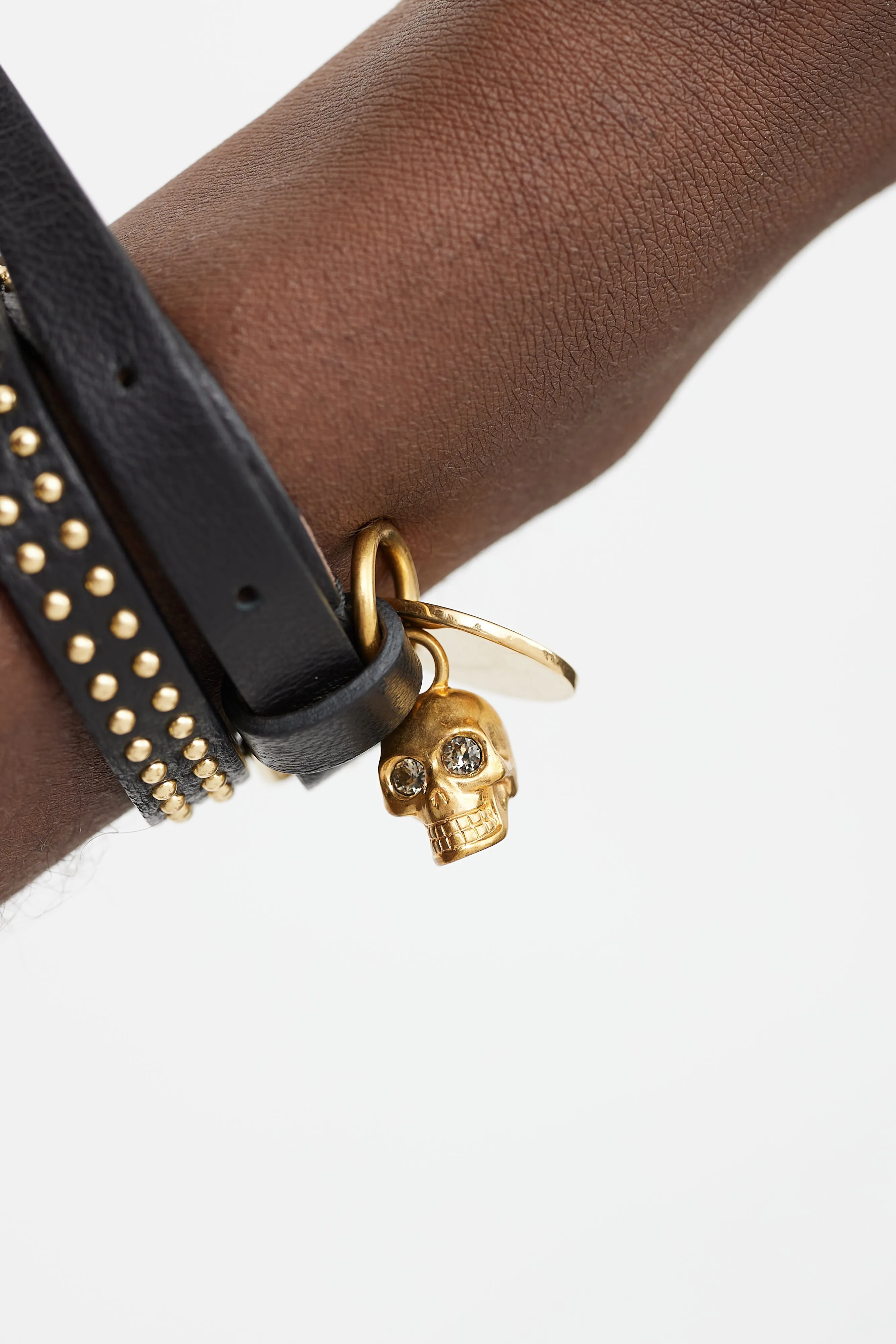 Black & Gold Leather Skull Wrap Bracelet