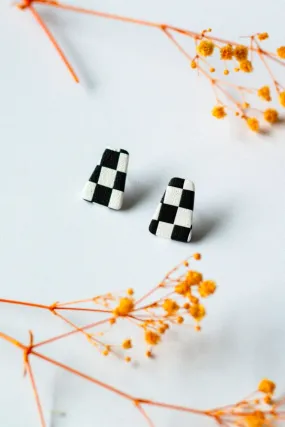 Black & White Checker Triangle Stud Earrings