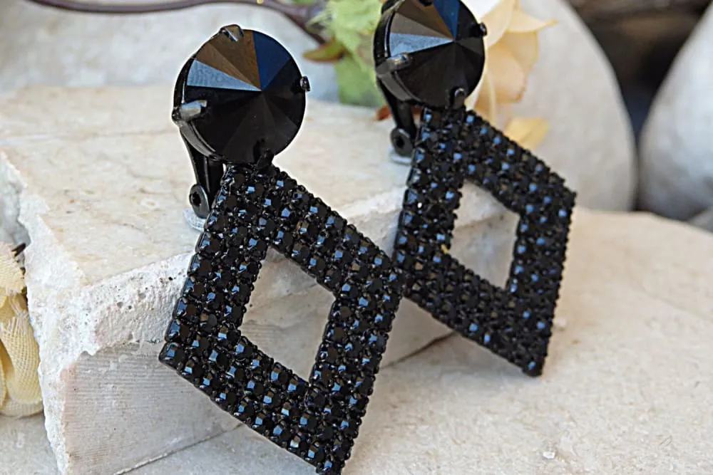 Black clip on earrings