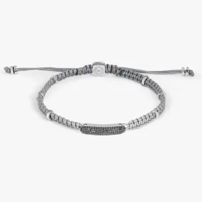 Black Diamond Baton Grey Macrame Bracelet in Rhodium Plated