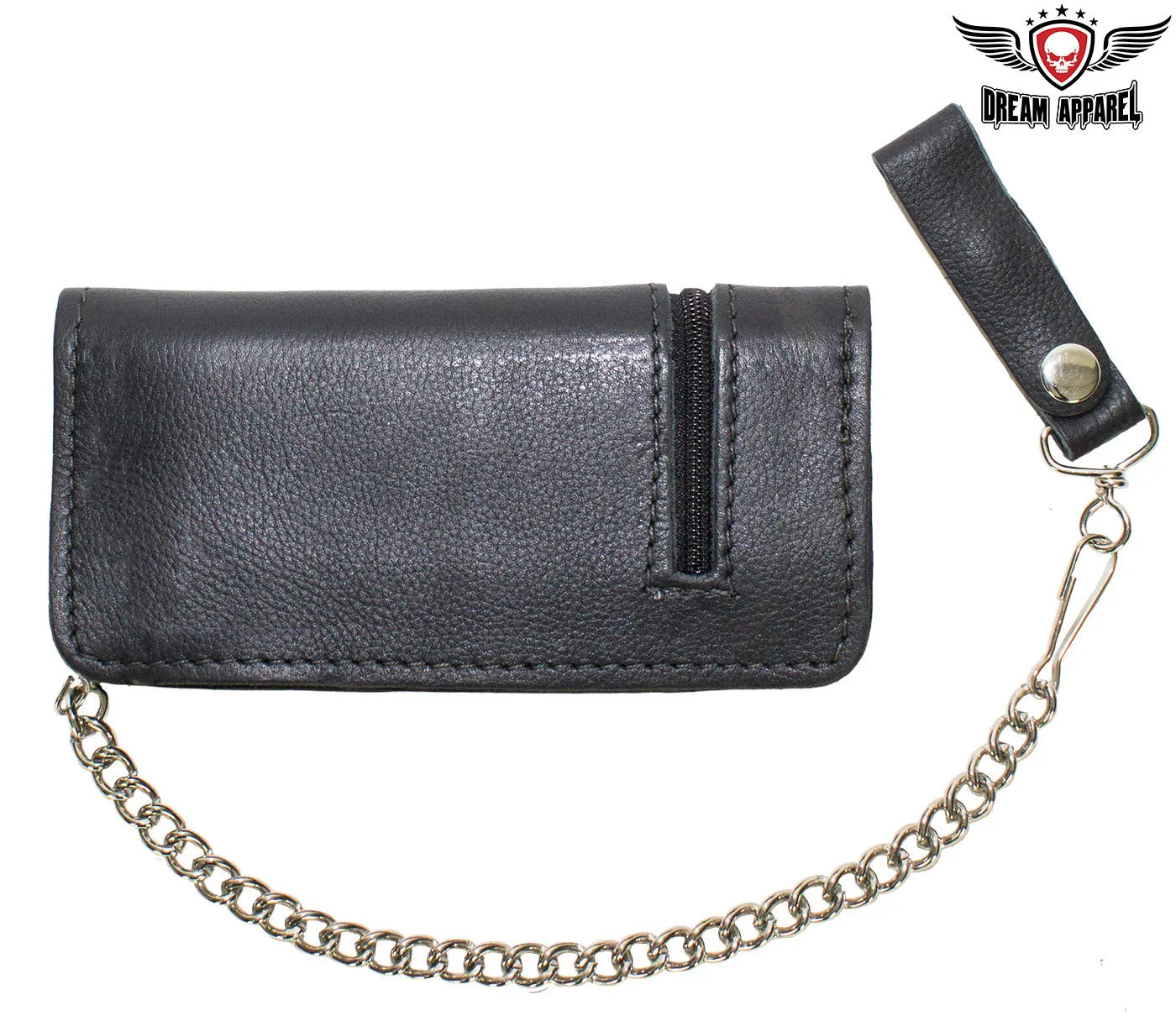 Black Leather Chain Wallet with Zipper