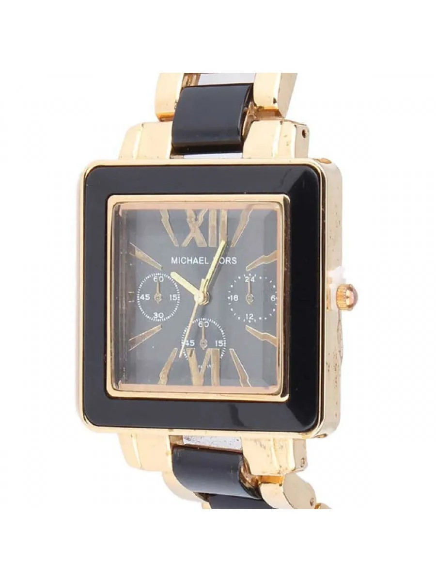 Black Square Chronograph Dial - Black / Gold Chain - 023