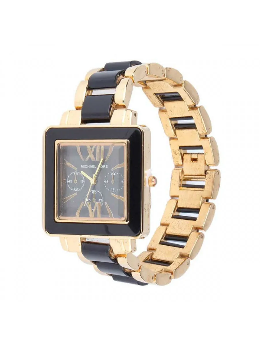 Black Square Chronograph Dial - Black / Gold Chain - 023