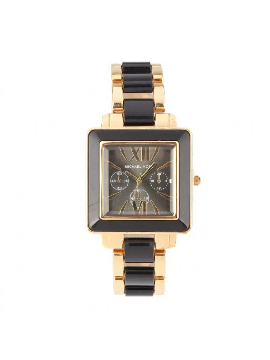 Black Square Chronograph Dial - Black / Gold Chain - 023