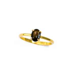 Black Star Sapphire Cabochon Oval Prong Set Ring