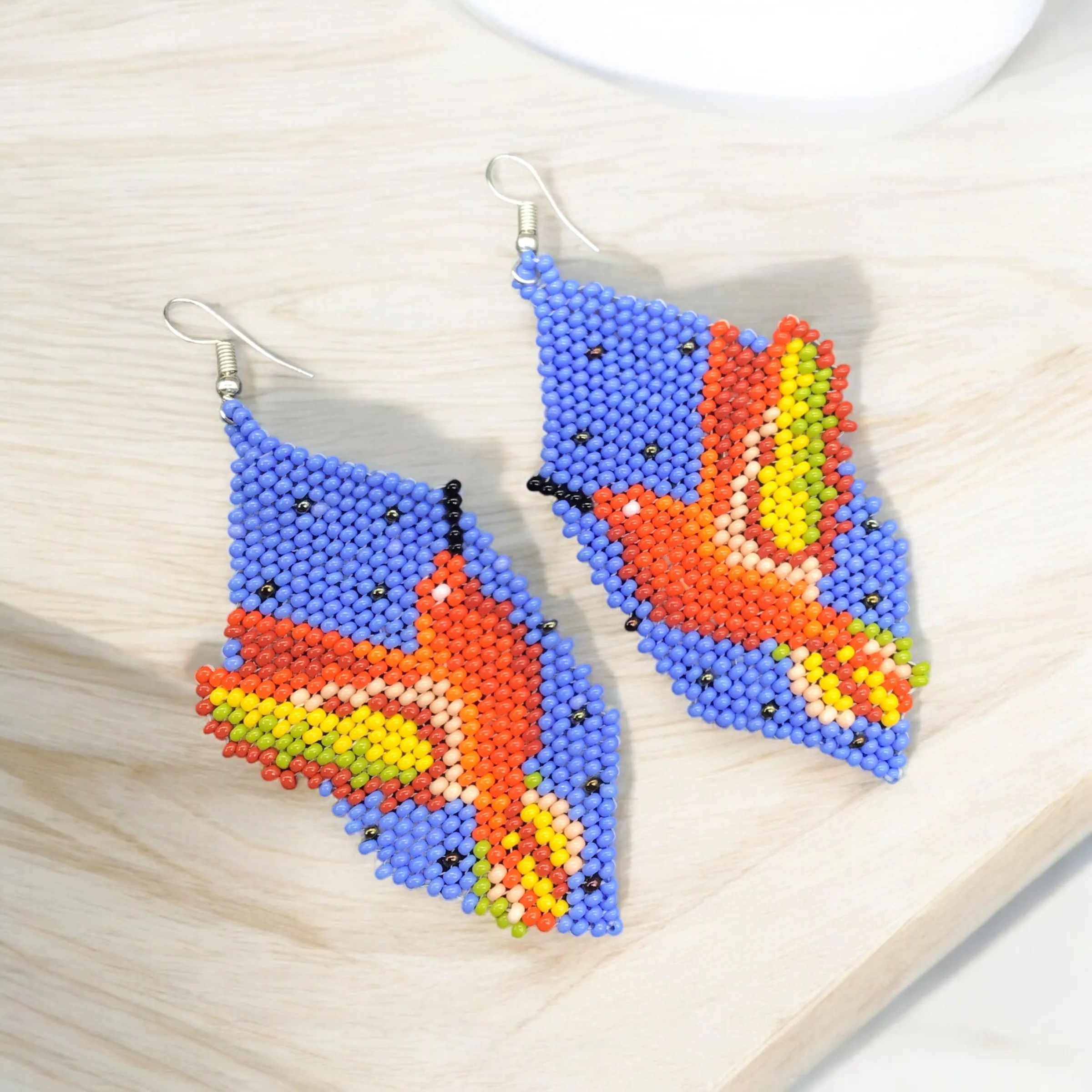 Blue Beaded hummingbird earrings