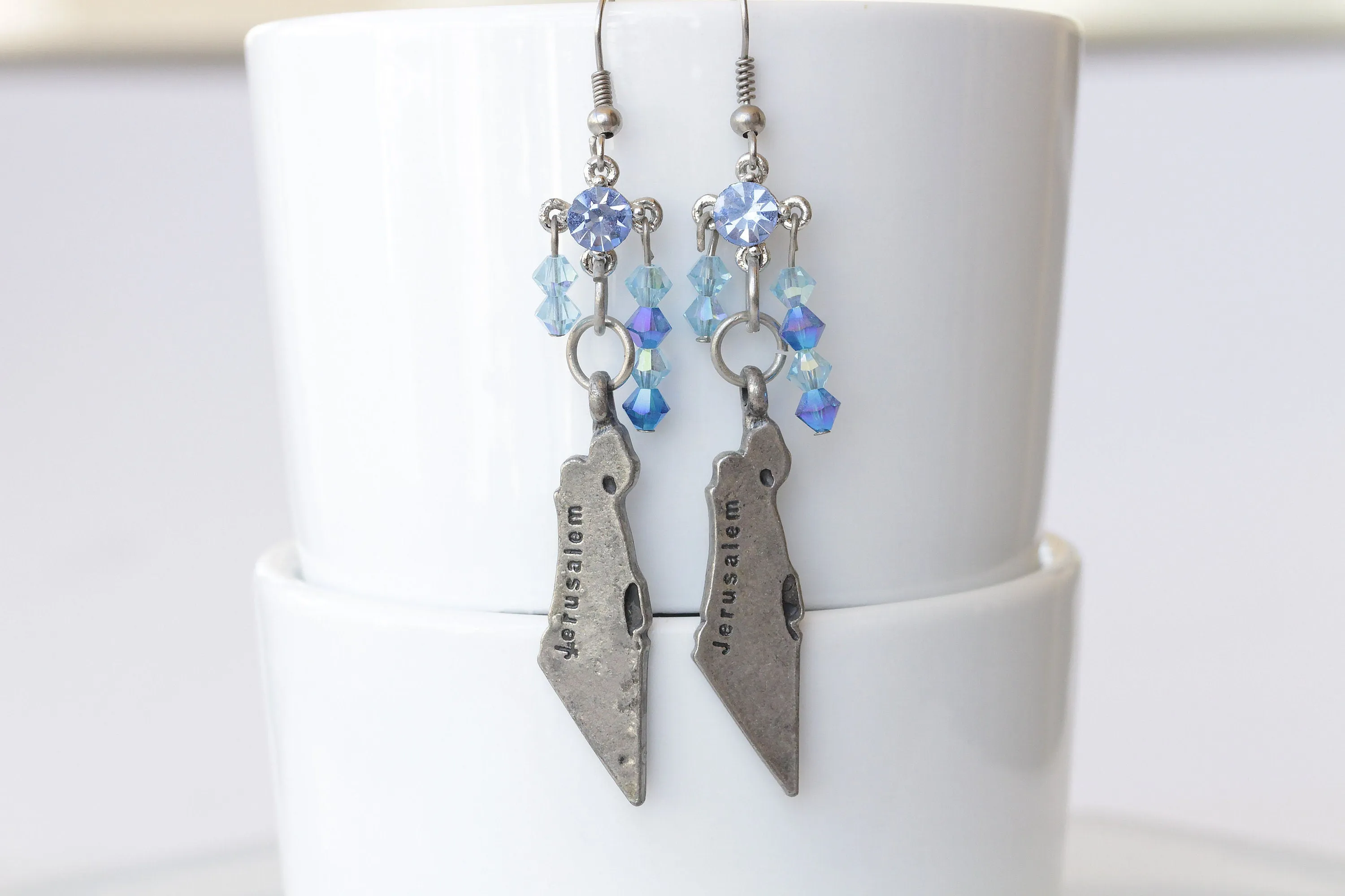 Blue Map of Israel Earrings