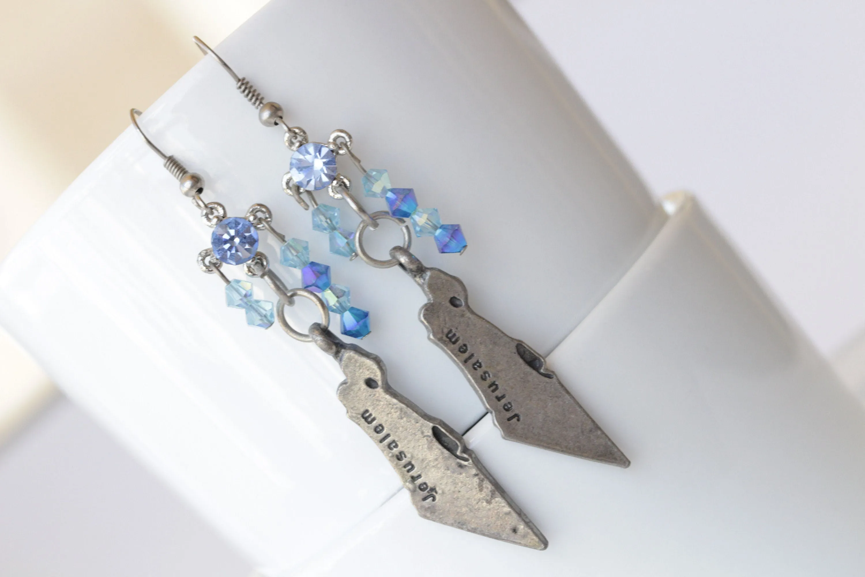 Blue Map of Israel Earrings