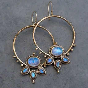 Blue Moonstone Lotus Hoops