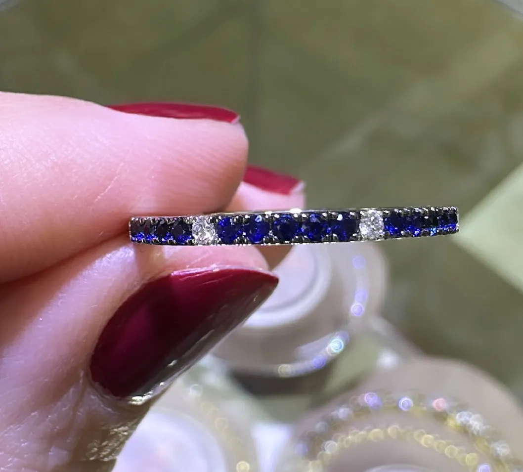 Blue Sapphire Eternity Band in Black Rhodium