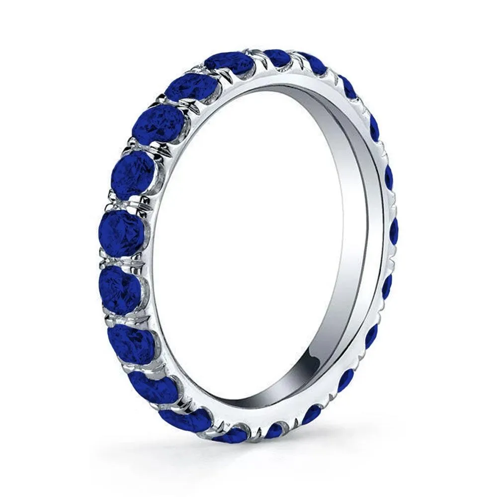 Blue Sapphire U-Pave Set Eternity Band