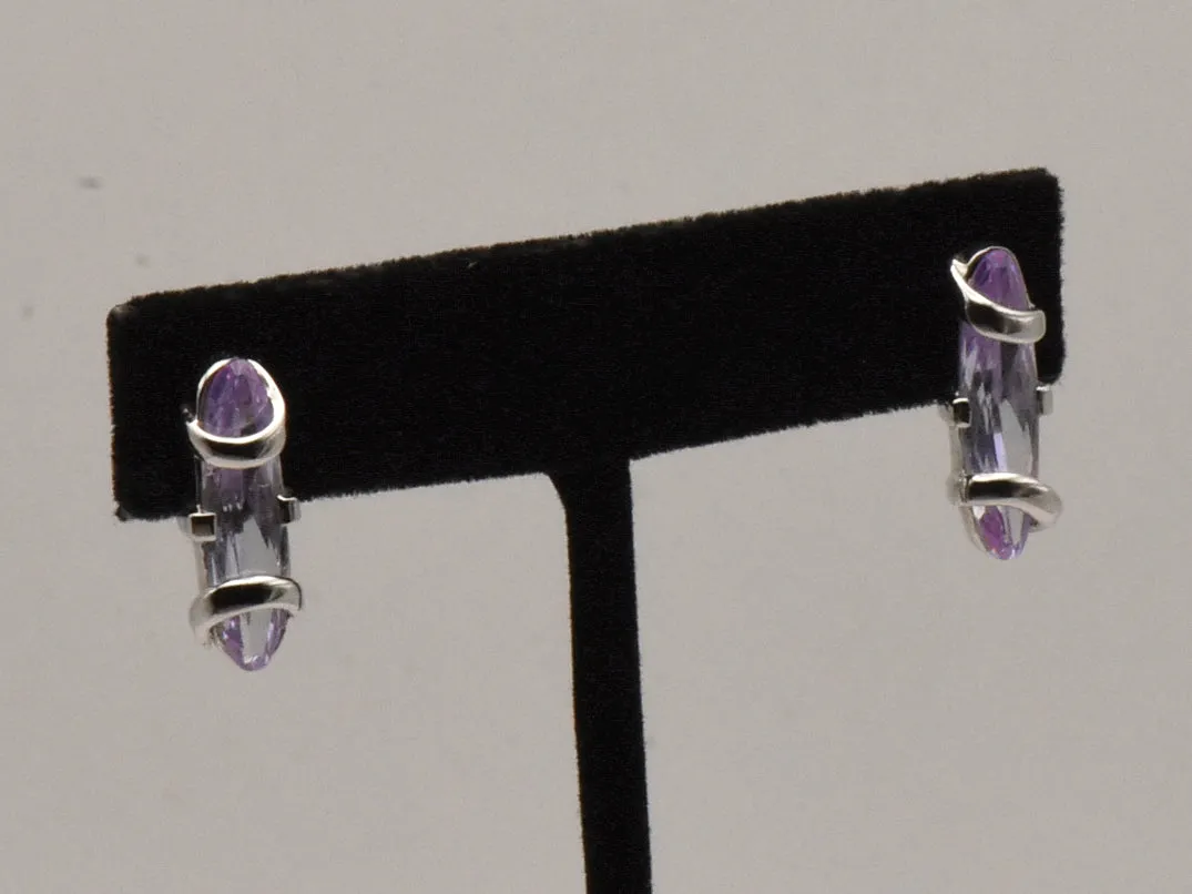 Bluish Purple Cut Glass Sterling Silver Stud Earrings