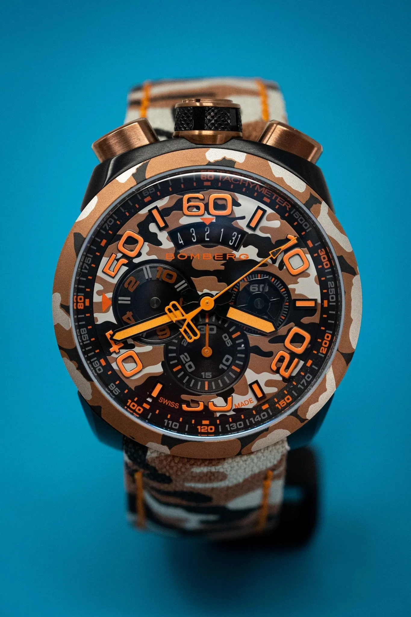 Bomberg Men's Chronograph Watch BOLT-68 Orange Camouflage Limited Edition BS45CHPCA.047.3