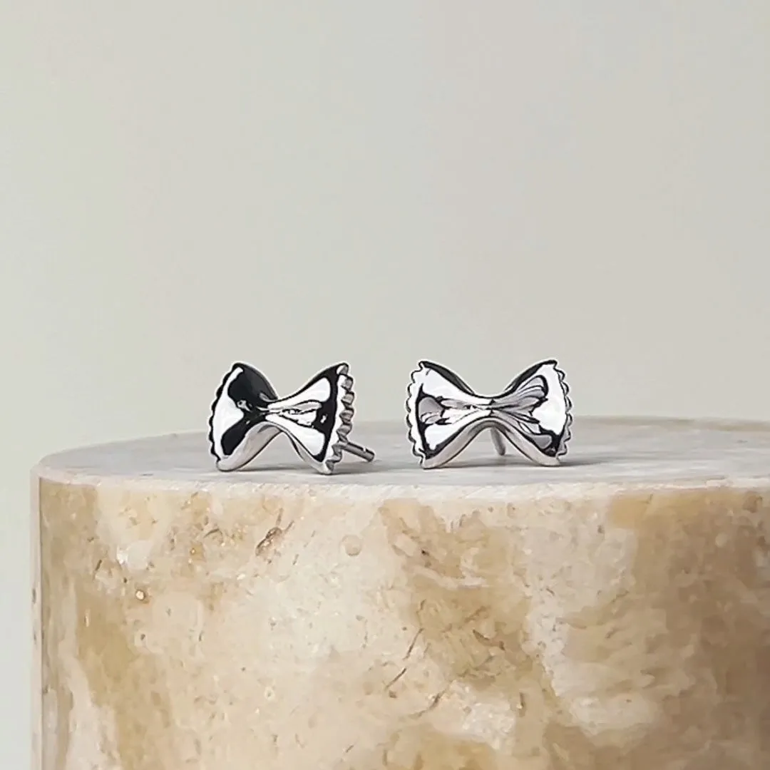 Bow Tie Pasta Silver Stud Earrings