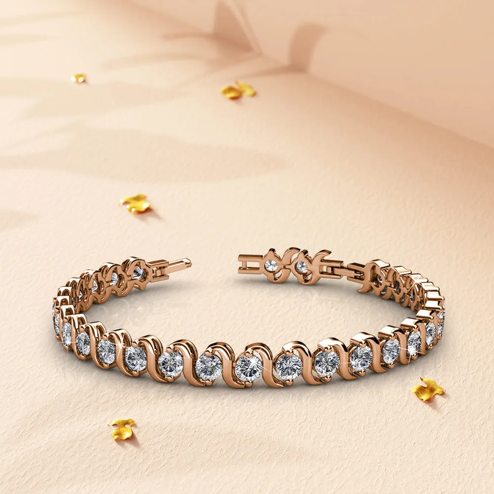 Boxed Venice Tennis Bracelet and Daffodil Stud Earrings Set Embellished with SWAROVSKI Crystals in Rose Gold