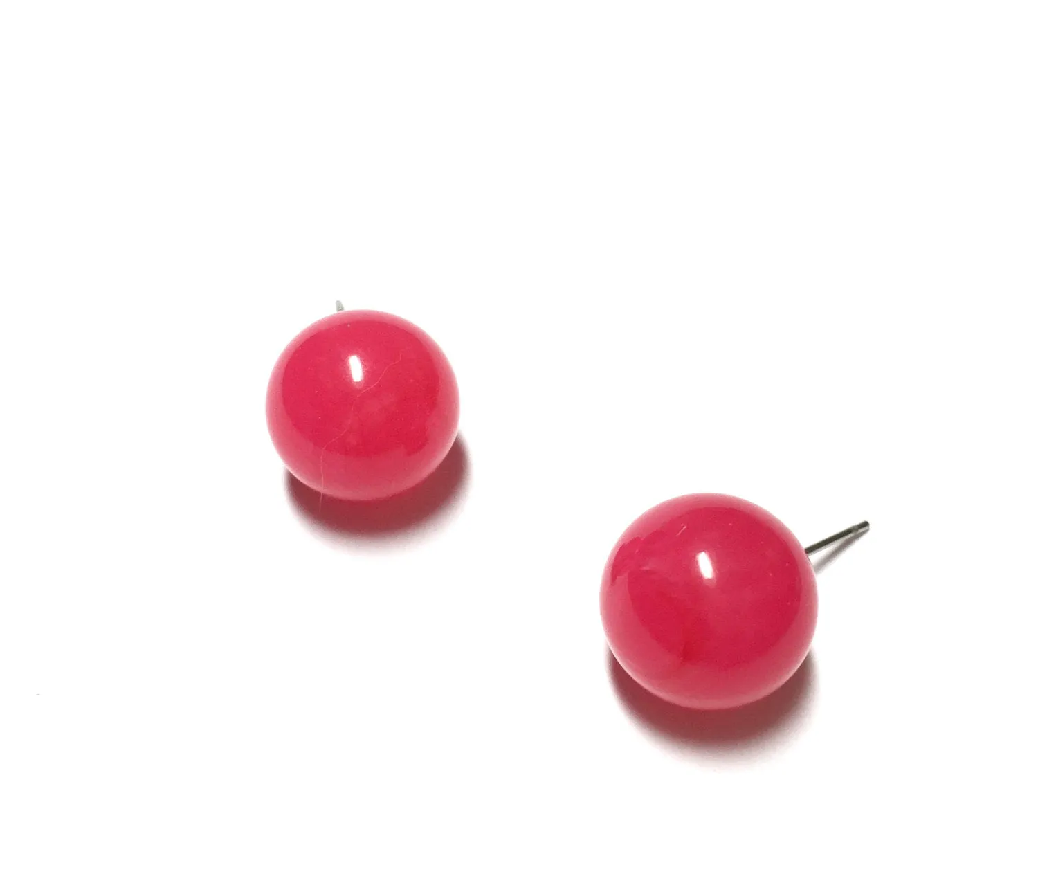 Bright Fuchsia Marble Ball Stud Earrings