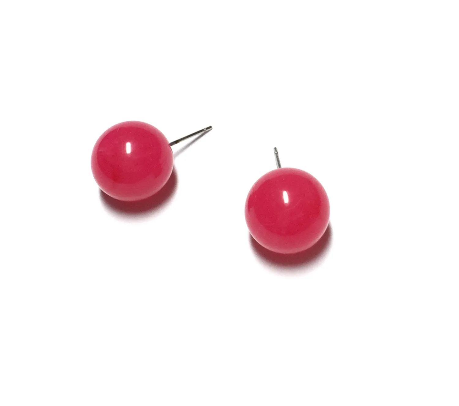 Bright Fuchsia Marble Ball Stud Earrings