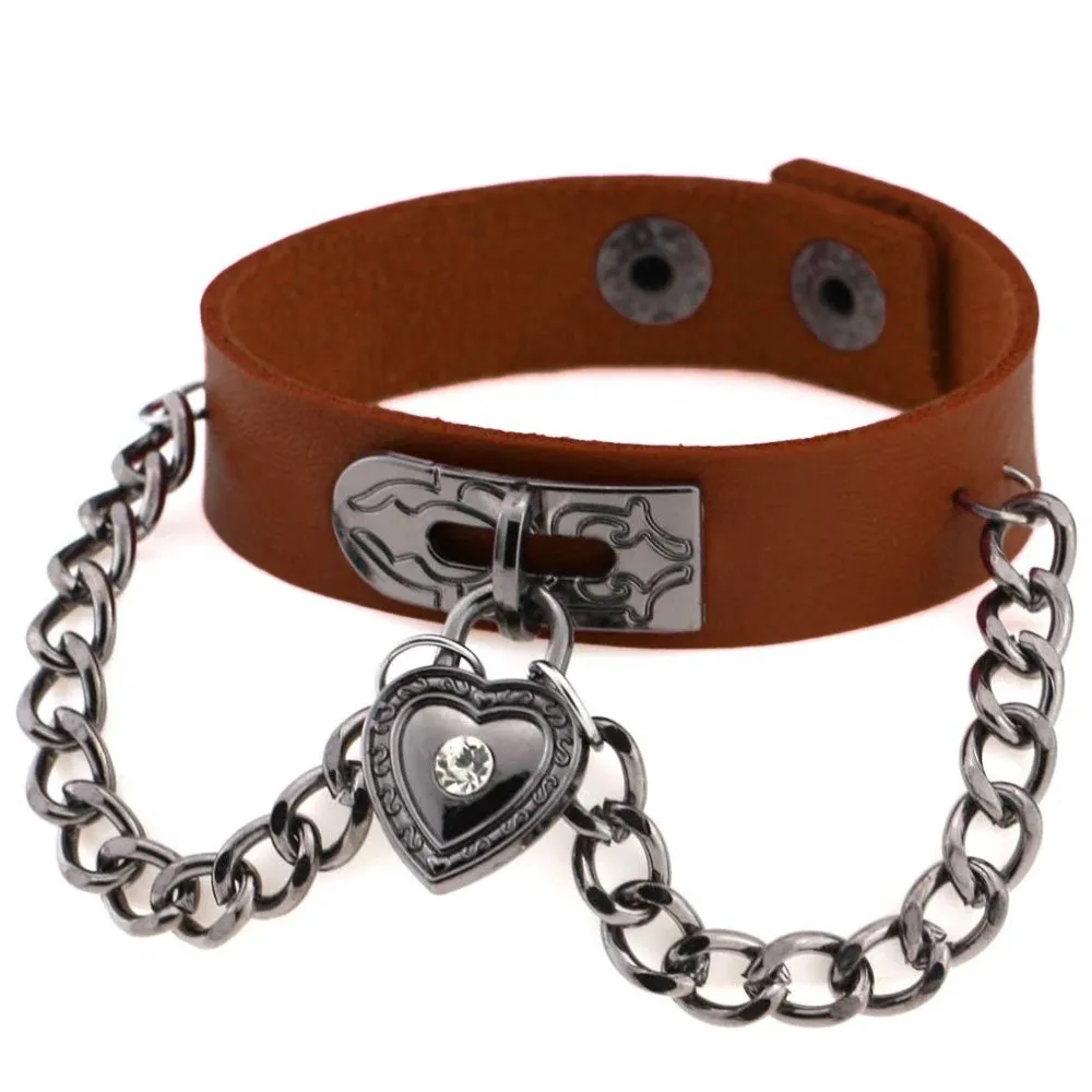 Brown Heart Wrist Cuff Bracelet