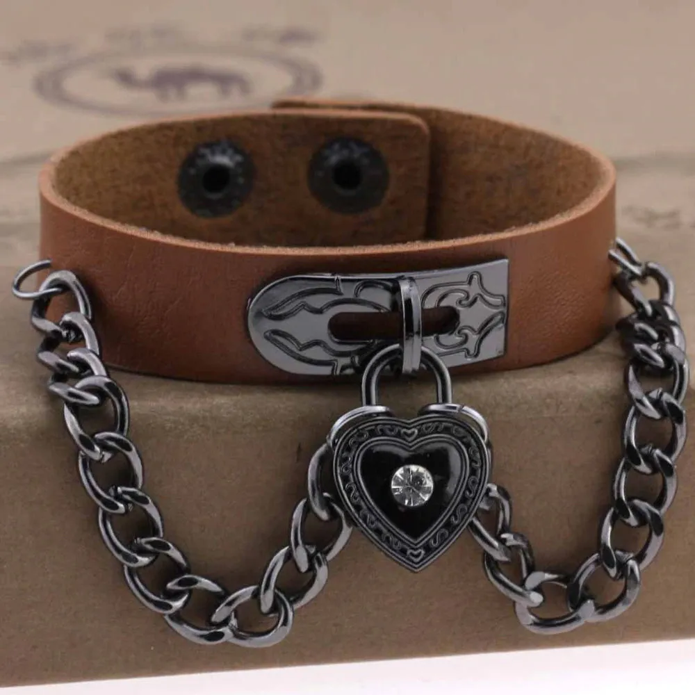 Brown Heart Wrist Cuff Bracelet