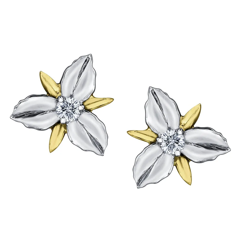 Canadian Diamond Ontario Trillium Flower Stud Earrings