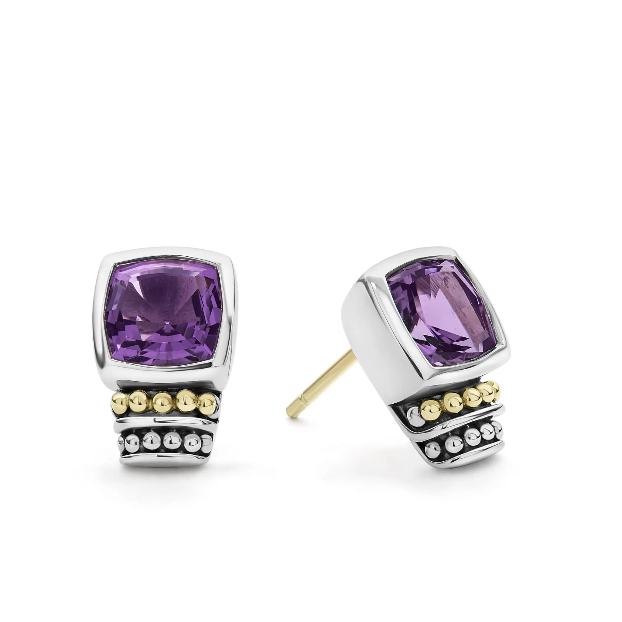 Caviar Color Bezel-Set Amethyst Stud Earrings