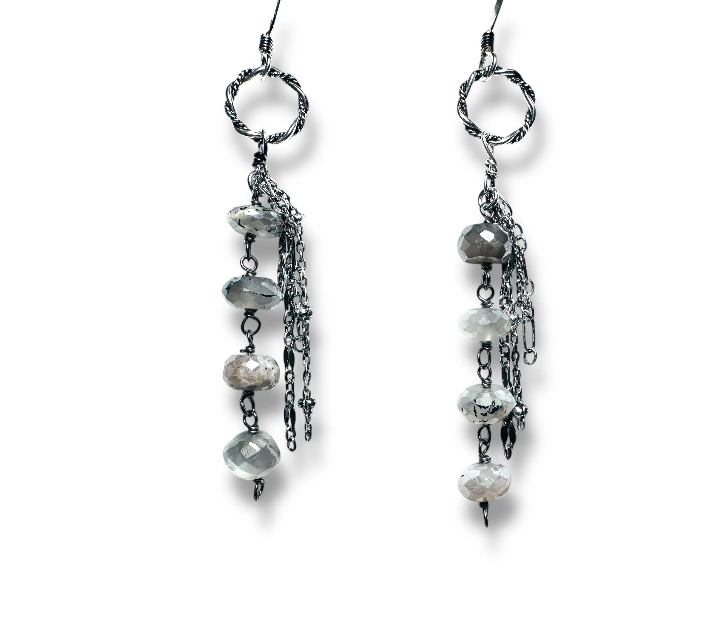 Chain Drop Earrings-Labradorite Gemstone