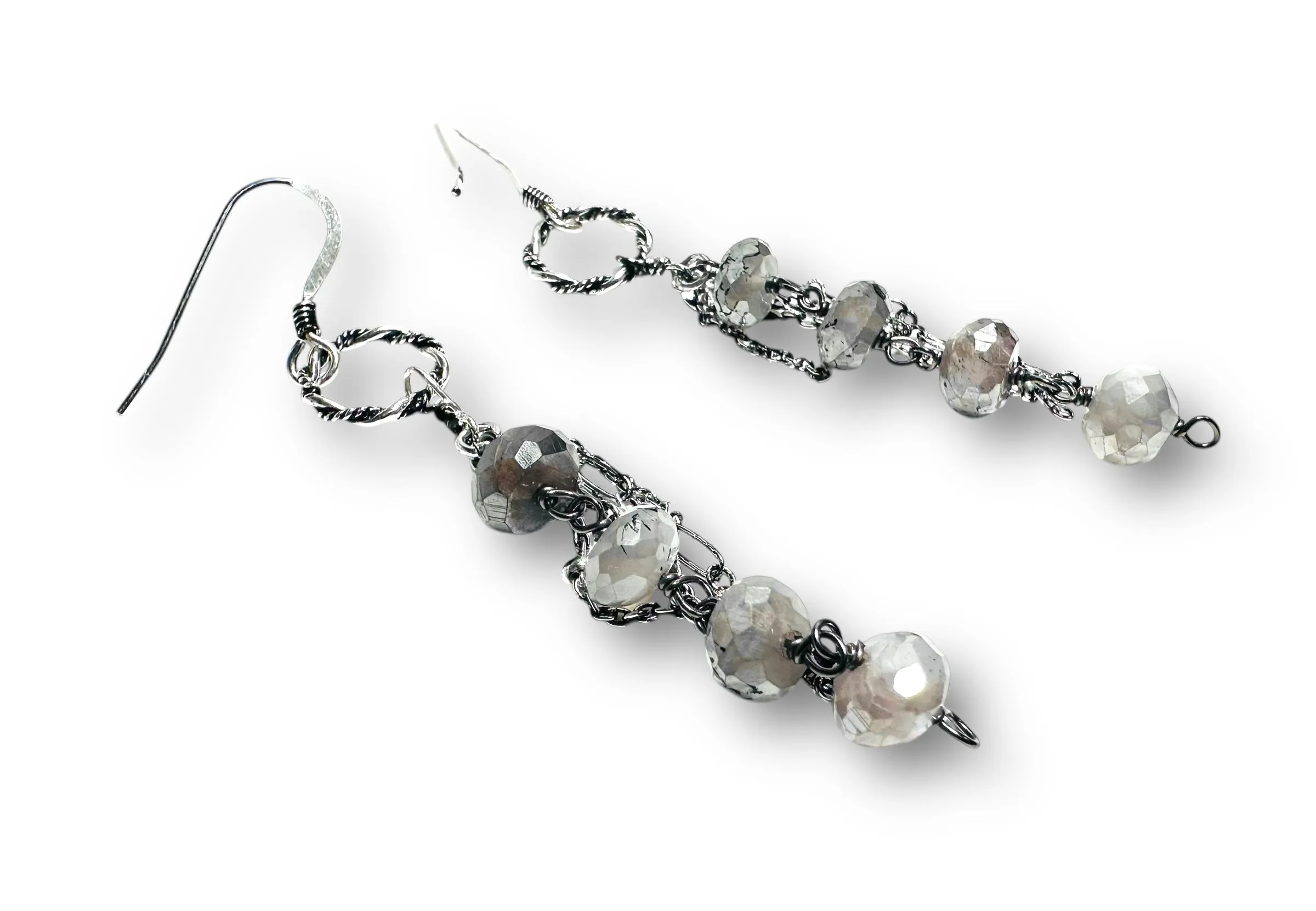 Chain Drop Earrings-Labradorite Gemstone