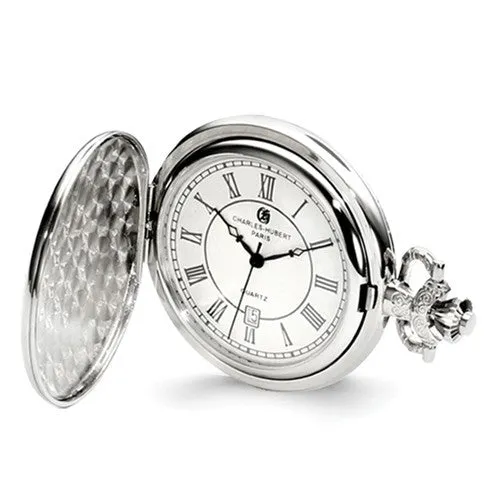 Charles Hubert Chrome-Finish Oval Design Pocket Watch - Engravable