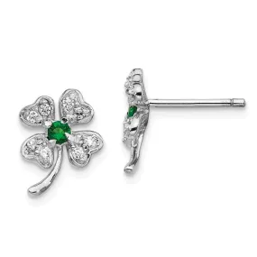 Cheryl M Sterling Silver Simulated Emerald & CZ 4-Leaf Clover Earrings