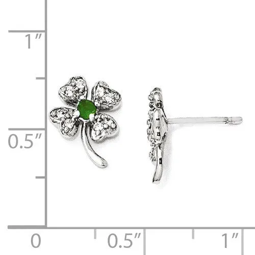 Cheryl M Sterling Silver Simulated Emerald & CZ 4-Leaf Clover Earrings