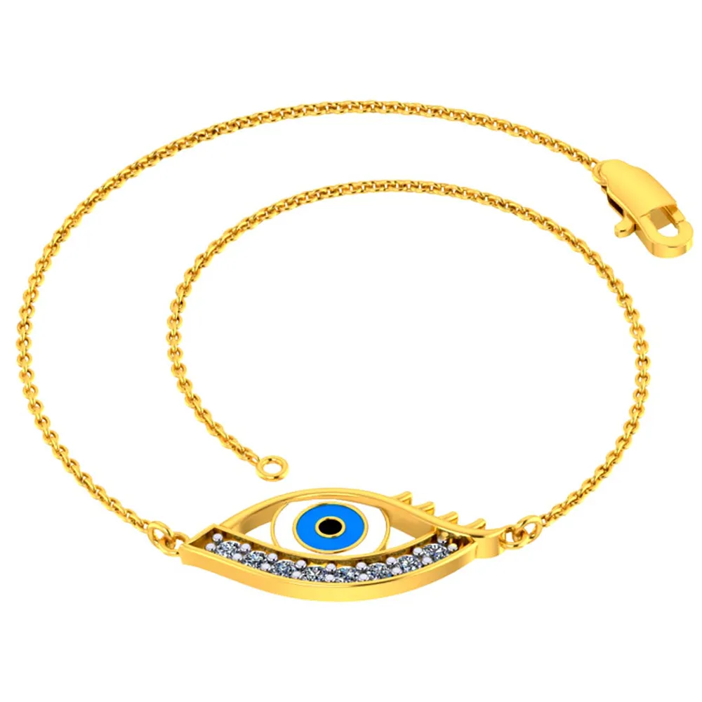 Chic And Stylish 18k Gold And Diamond Studded Evil Eye Bracelet For Women Pc Chandra Diamond Collection