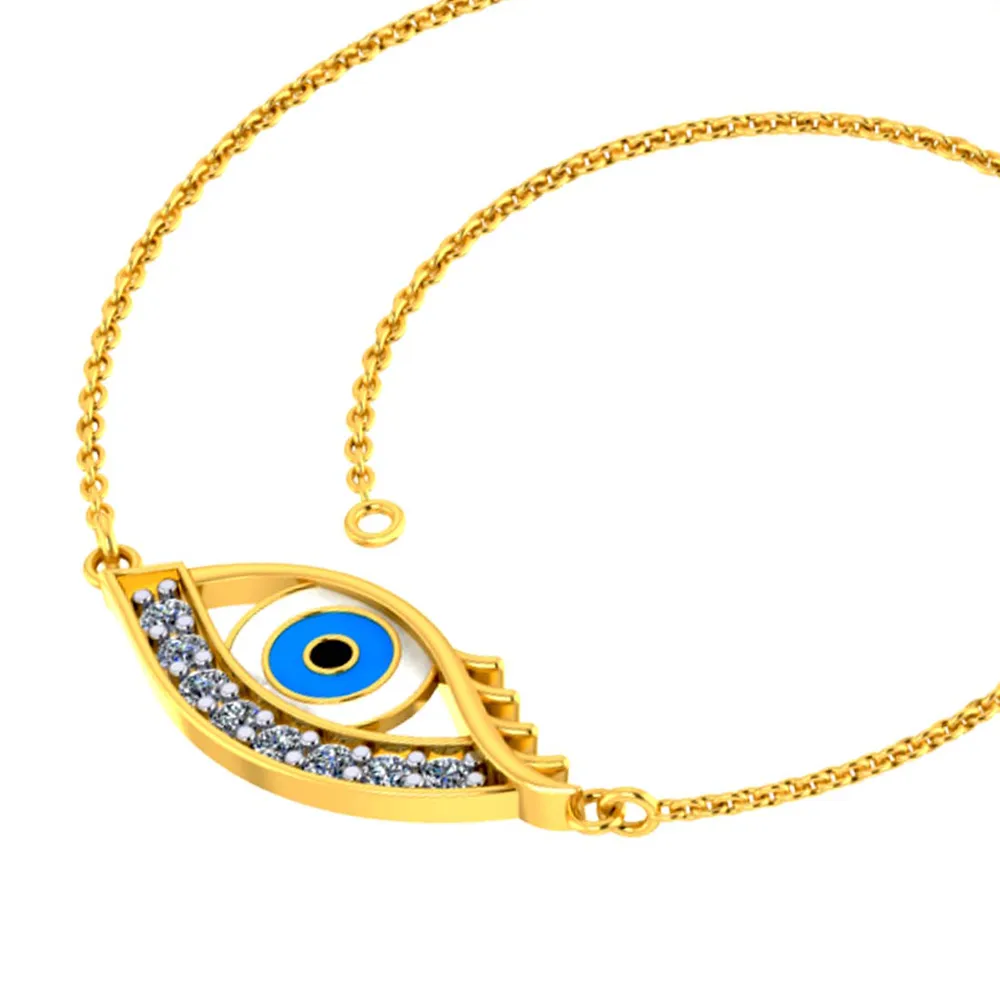 Chic And Stylish 18k Gold And Diamond Studded Evil Eye Bracelet For Women Pc Chandra Diamond Collection