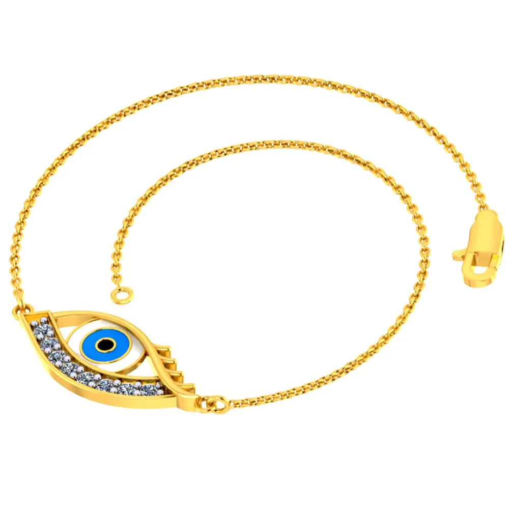 Chic And Stylish 18k Gold And Diamond Studded Evil Eye Bracelet For Women Pc Chandra Diamond Collection