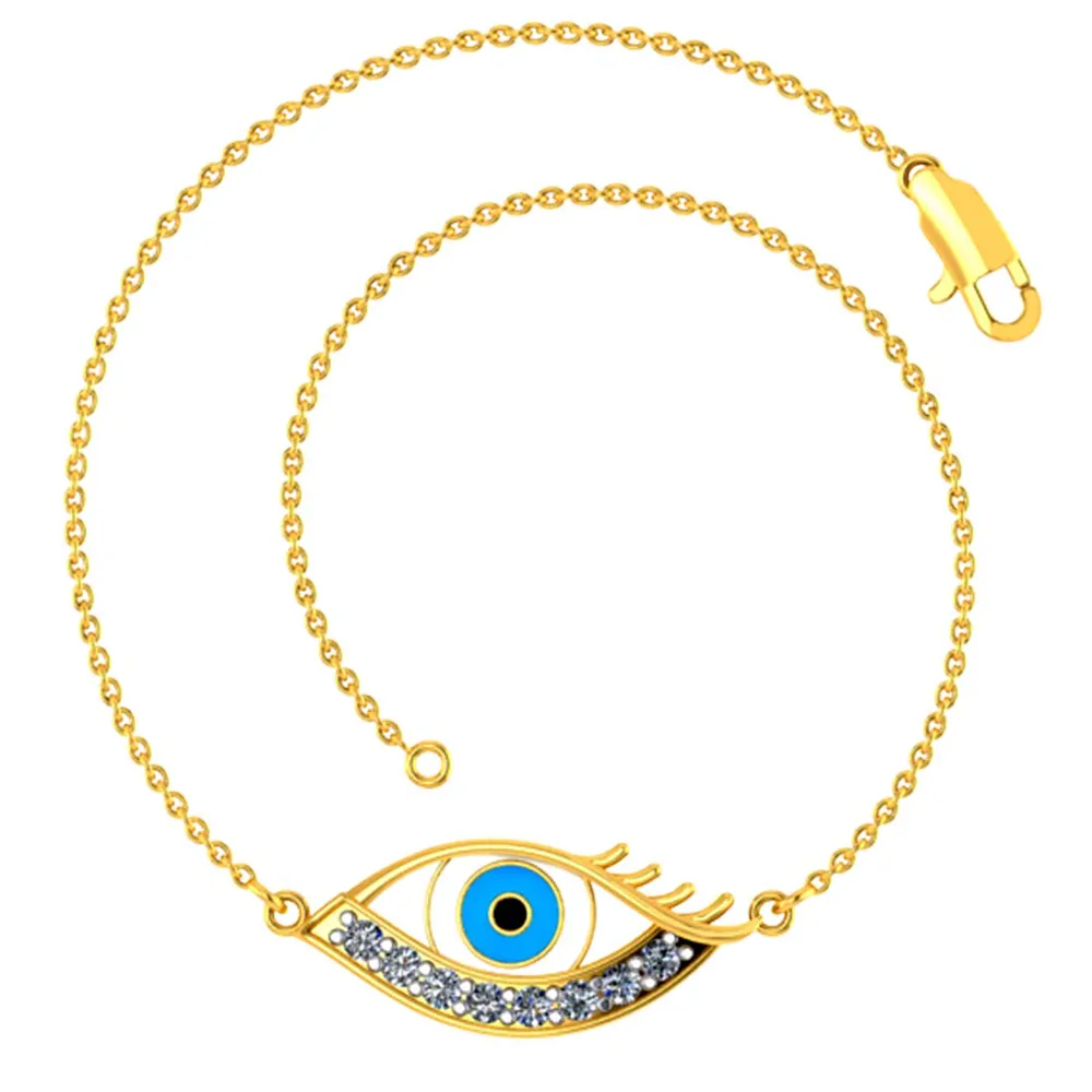 Chic And Stylish 18k Gold And Diamond Studded Evil Eye Bracelet For Women Pc Chandra Diamond Collection