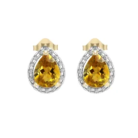 Citrine and Diamond Stud Earrings in 10K Yellow Gold