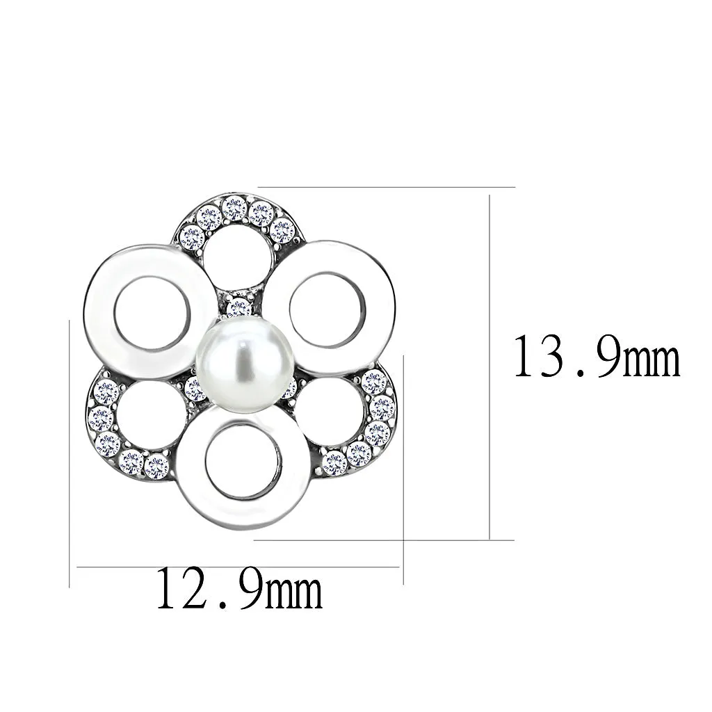 CJ214 Wholesale Women's Stainless Steel Synthetic White Pearl Flower Cuff Earrings