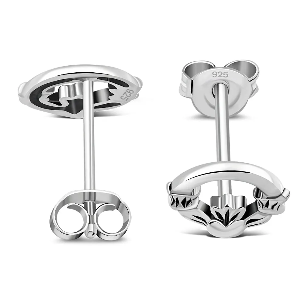 Classic Claddagh Stud Silver Earrings