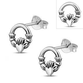 Classic Claddagh Stud Silver Earrings