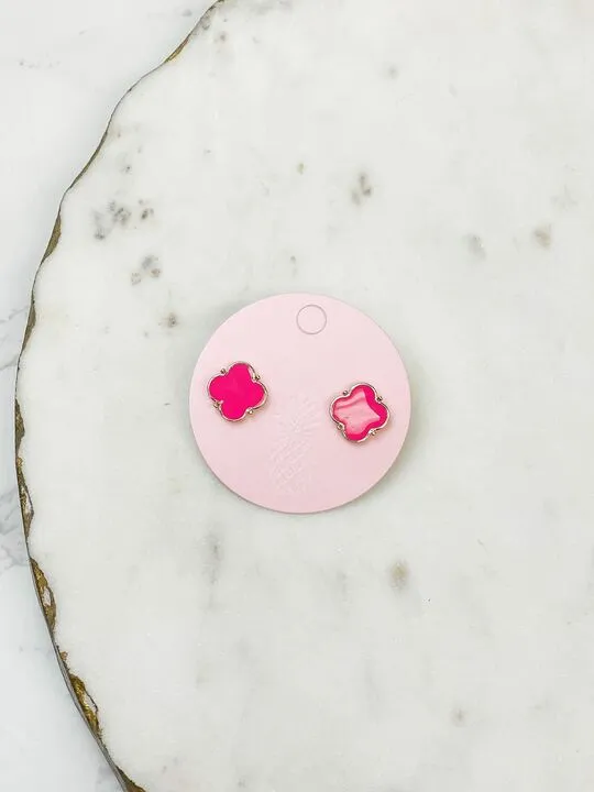 Classic Clover Enamel Stud Earrings - Pink