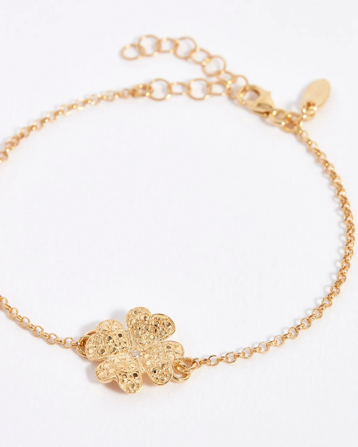 Clover Solid Gold & Diamond Bracelet, 9k Gold