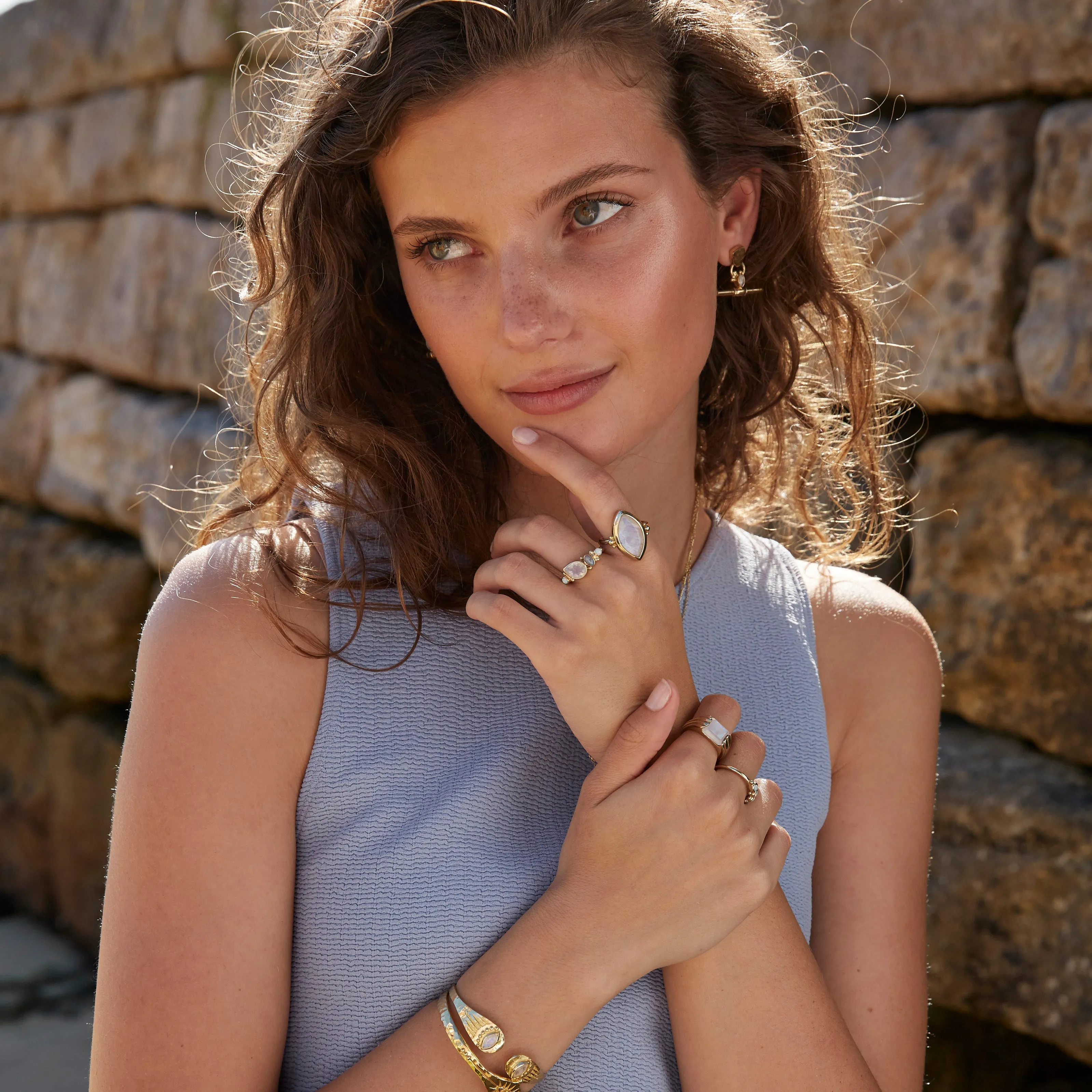 Cluster Moonstone & Opal Gold Ring