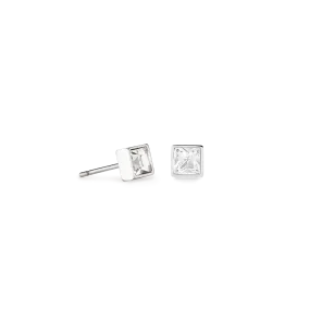 Coeur De Lion Brilliant Square Silver and Crystal Stud Earrings