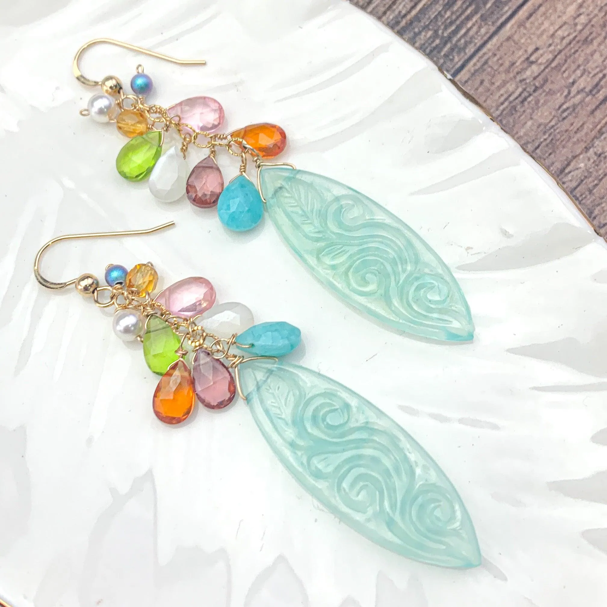 Colorful Carved Chalcedony Earrings