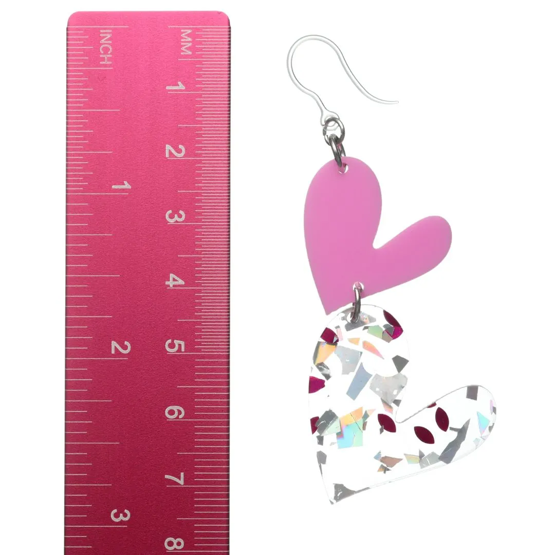 Confetti Heart Drop Dangles Hypoallergenic Earrings for Sensitive Ears Made with Plastic Posts