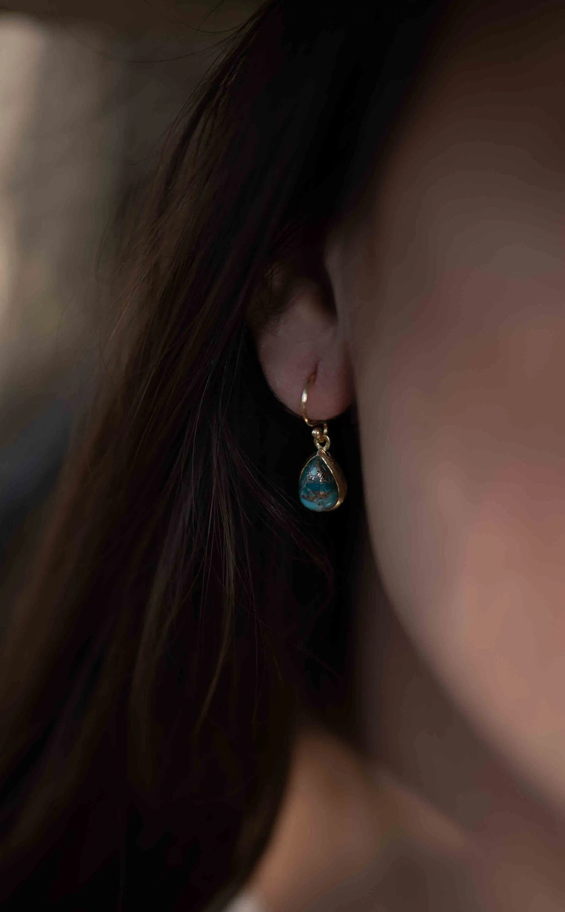 Copper Turquoise Tear Drop Earrings ~ 18k Gold Plated ~ME189