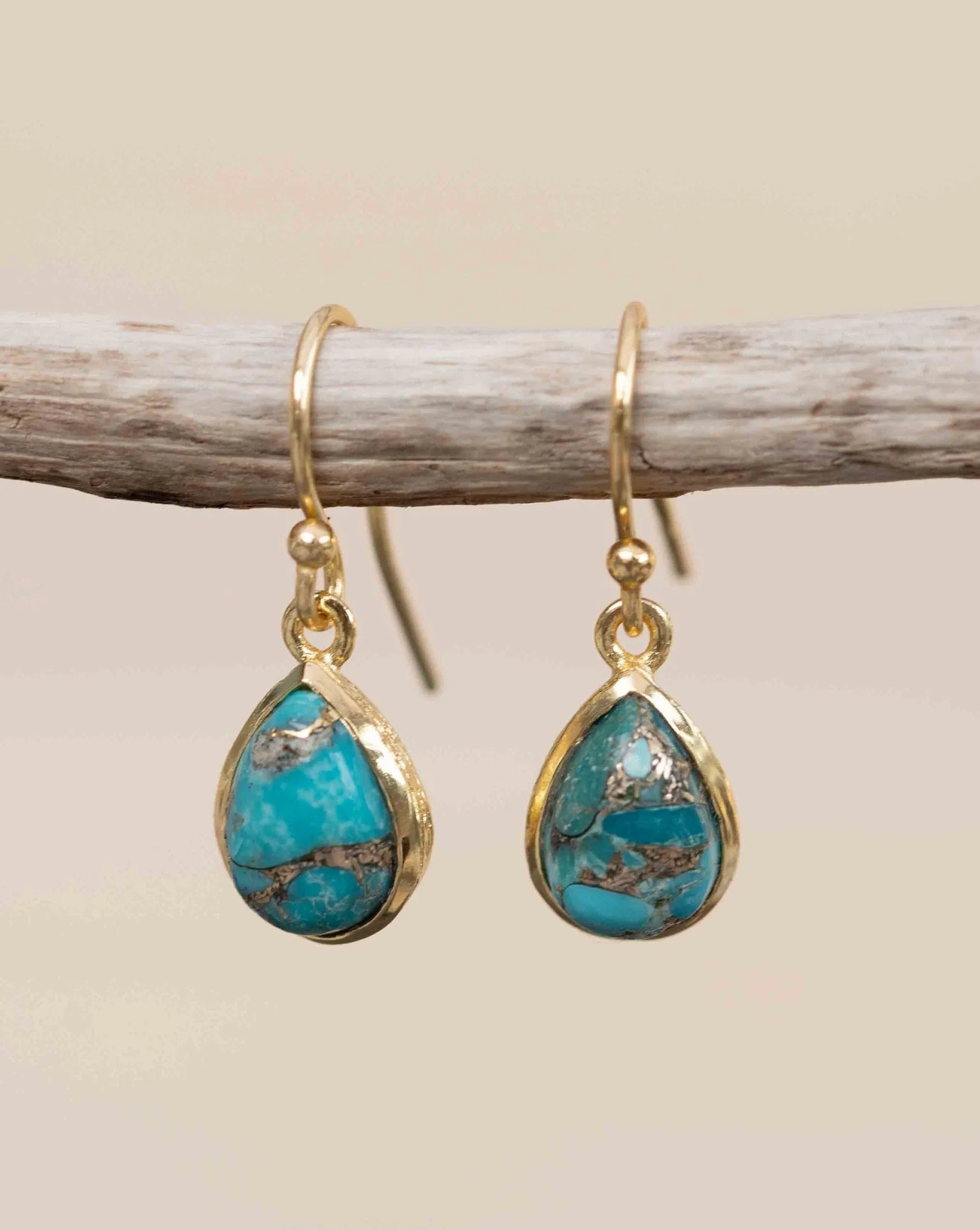 Copper Turquoise Tear Drop Earrings ~ 18k Gold Plated ~ME189