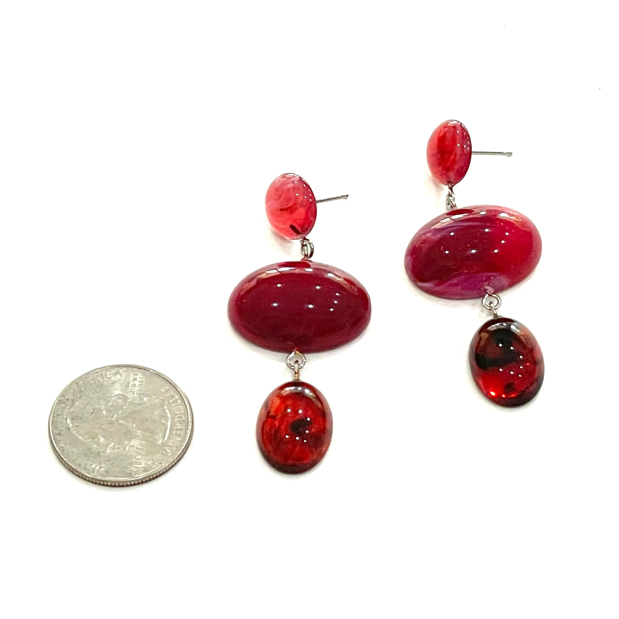 Cranberry & Marbled Red Trinket Earrings