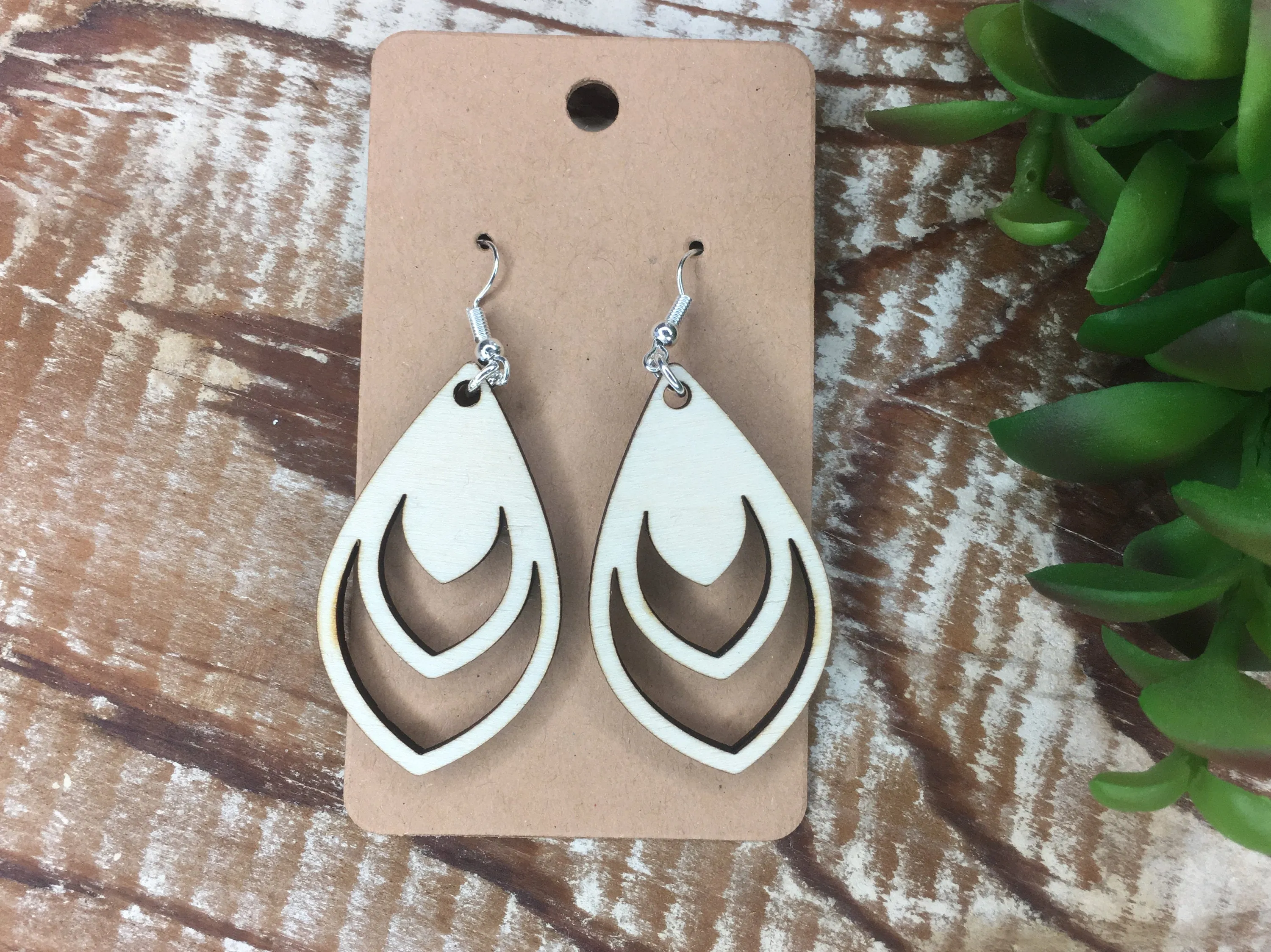 Cream Teardrop Wood Earrings, Lightweight Feather Earrings, Dangle Jewelry, Mother's Day Gift