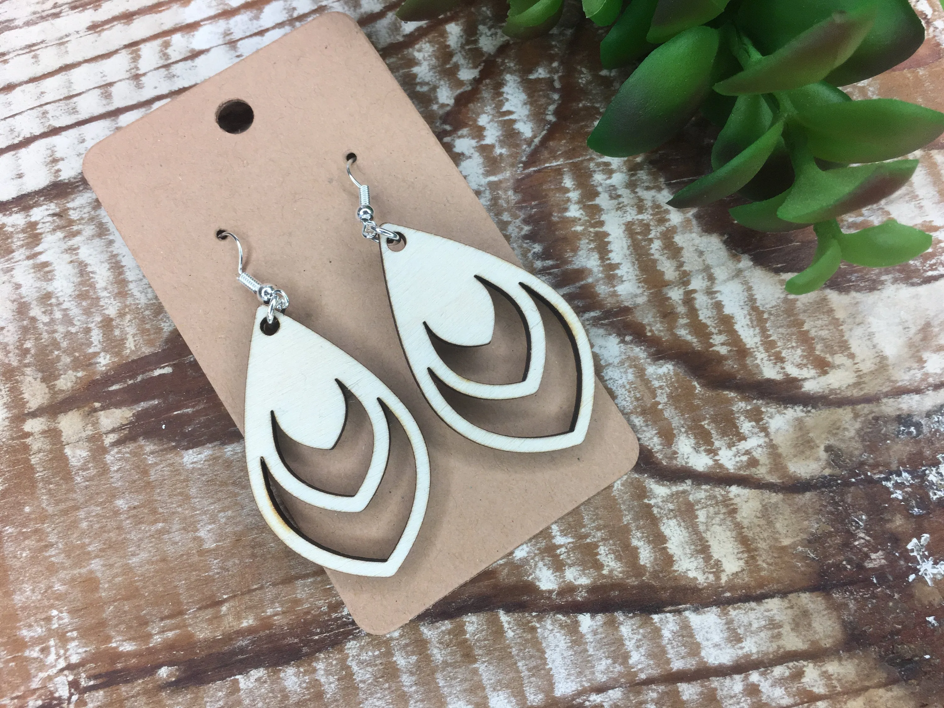 Cream Teardrop Wood Earrings, Lightweight Feather Earrings, Dangle Jewelry, Mother's Day Gift